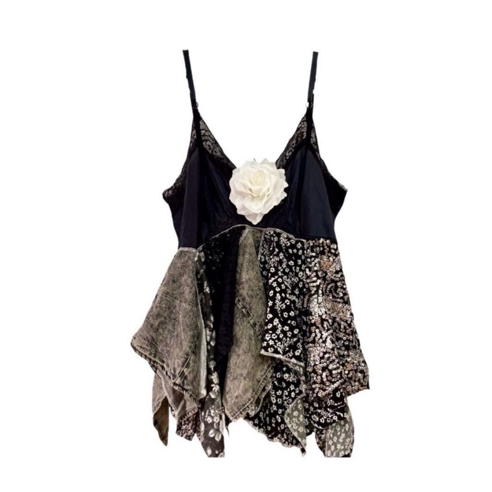 Black Multi Layer Hanky Top | Boho Western Goth Festival OOAK - Picture 3 of 4
